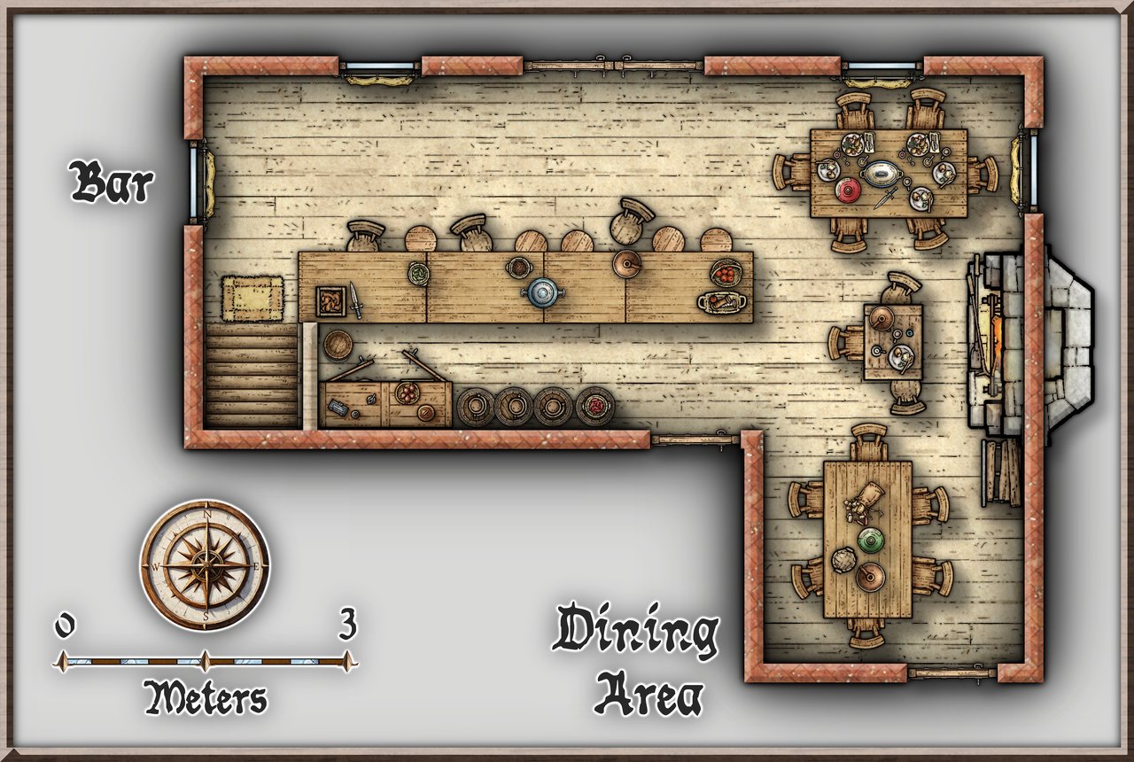 Nibirum Map: the frog tavern - bar and dining area by Ricko Hasche
